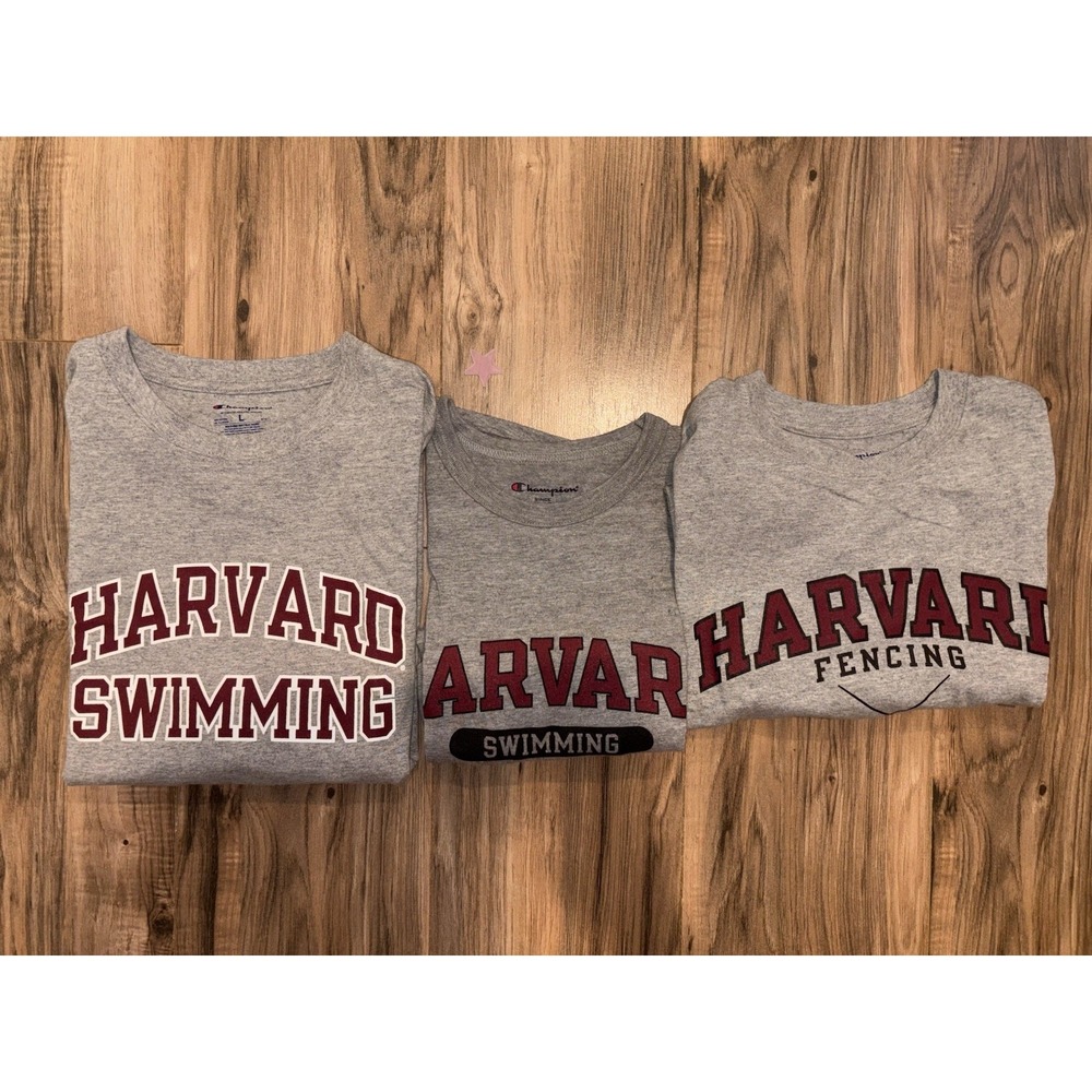 Lot Of 3 Harvard Fencing T-Shirt Champion Gray Maroon Sword Logo Athletic Y2K